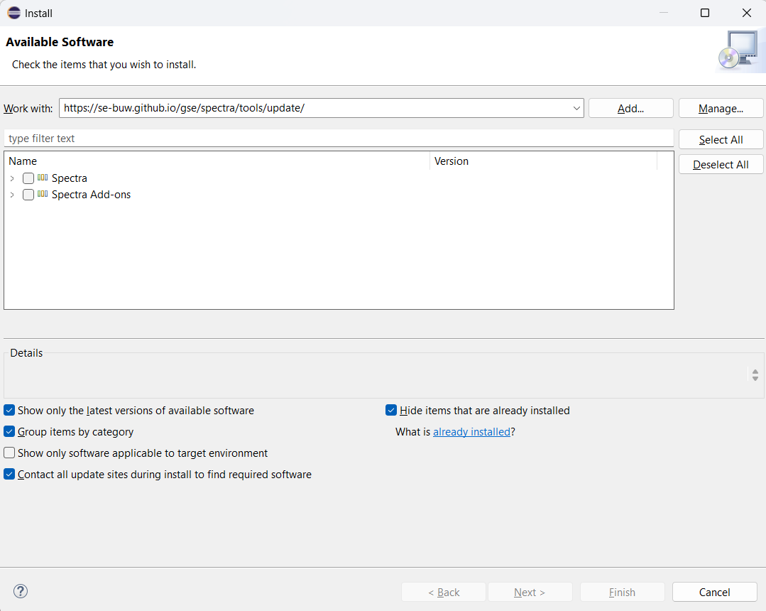Spectra Update Site